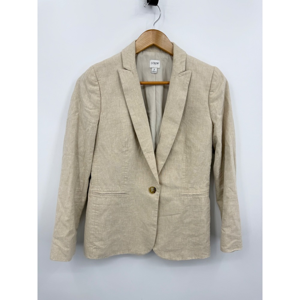 J.Crew Parke Blazer Jacket Womens 2 Beige Linen Cotton Single Button AL221 SP20